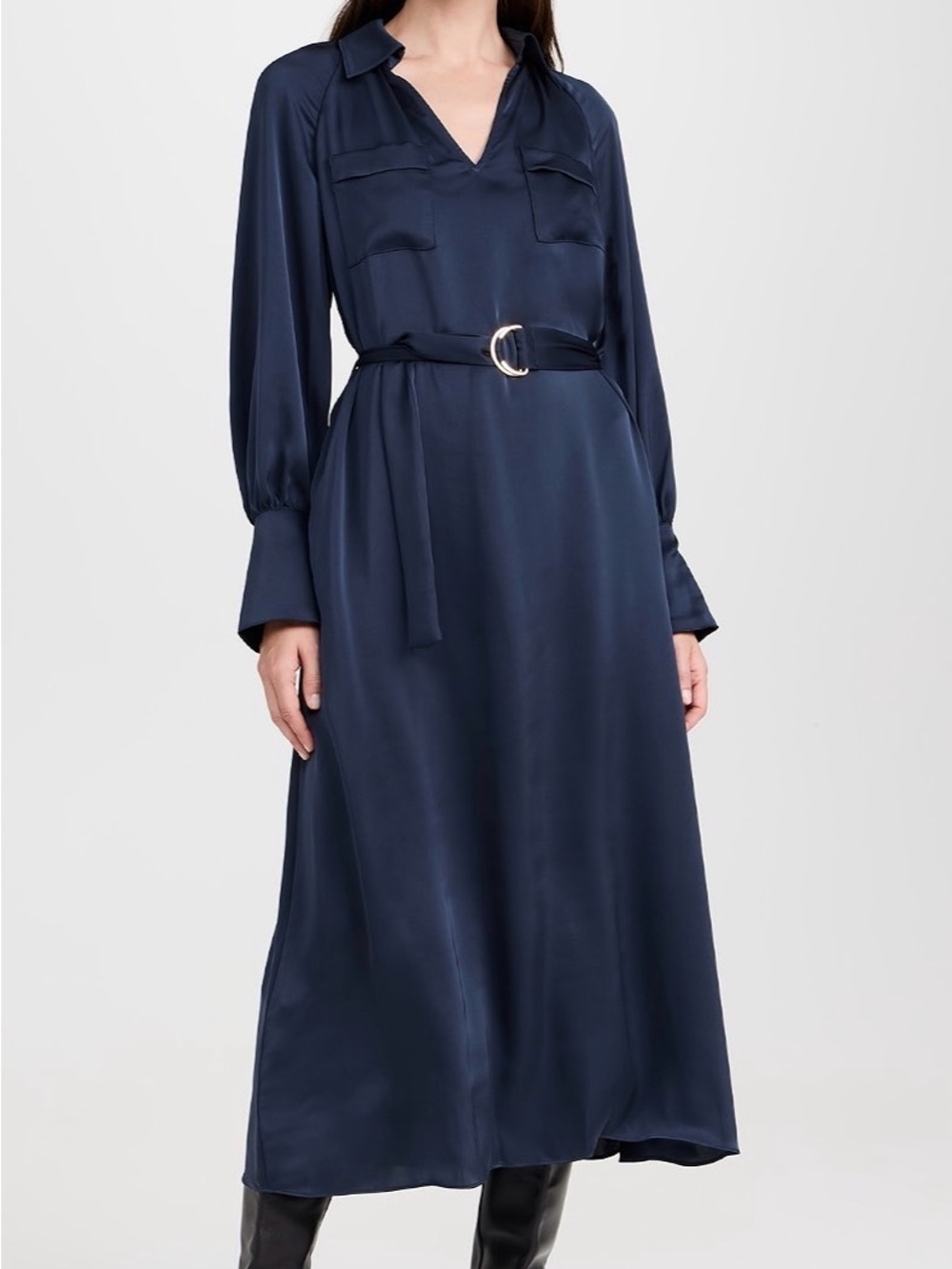 Ramy Brook Navy Satin Belted Maxi Dress( missing the belt)